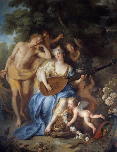(Detail) Porträt der Herzogin von Villars, geborene Angelique de Varangeville von Antoine Coypel