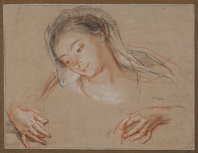 Studie für eine Madonna. Kopf und zwei Hände von Antoine Coypel
