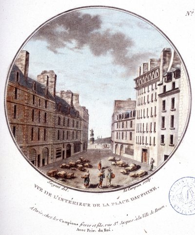 Innenansicht des Place Dauphine, Paris. In malerischen Ansichten der Hauptgebäude von Paris von Sergeant von Antoine Louis Francois Sergent Marceau