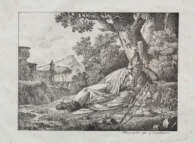 Sammlung lithografischer Versuche: Rauchender Drache am Fuße eines Baumes von Antoine Pierre Mongin
