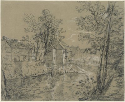 Häuser am Fluss (Häuser an der Weißeritz im Plauenschen Grund bei Dresden) von Anton Graff
