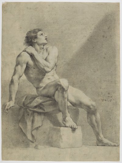 Sitzender männlicher Akt, schräg nach rechts, aufschauend von Anton Raphael Mengs