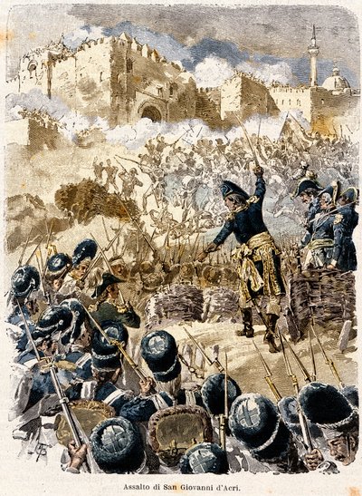 Ägyptische Kampagne: Die Belagerung von Saint John of Acre durch Napoleon Bonaparte (1769-1821) 1799. Gravur von Antonio Bonamore (1845-1907) aus "Napoleon Story" 1893. von Antonio Bonamore
