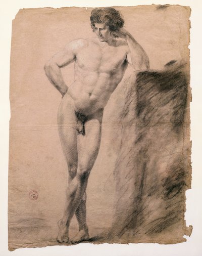 Studie eines männlichen Aktes, der sich auf einen Sockel stützt von Antonio Canova