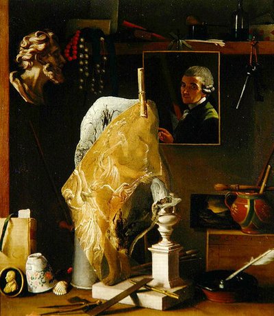 Stillleben mit Objekten und Selbstporträt von Antonio Cioci or Ciocchi