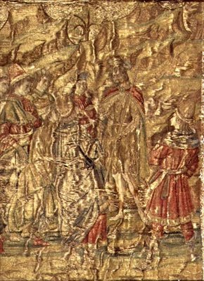 Das Treffen zwischen Johannes dem Täufer und den Zöllnern, Wandteppich mit Szenen aus dem Leben des Heiligen von Antonio Pollaiuolo