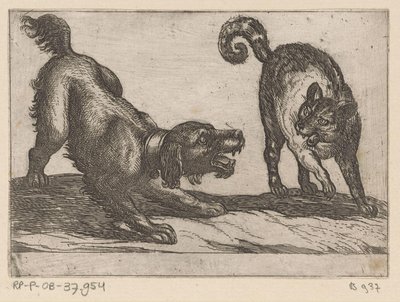 Ein Hund kämpft mit einer Katze von Antonio Tempesta