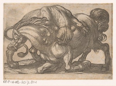 Eine Löwin greift ein Pferd an von Antonio Tempesta