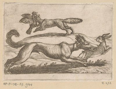 Ein Fuchs greift ein Huhn an und ein Hund einen Hasen von Antonio Tempesta