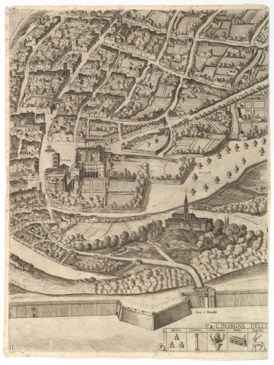 Plan der Stadt Rom. Teil 11 mit dem San Pancrazio linkes Ufer, 1645 von Antonio Tempesta