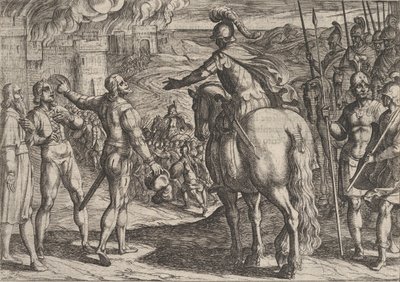 Tafel 34: Die Römer brennen das niederländische Land nieder, aus Der Krieg der Römer gegen die..., 1611 von Antonio Tempesta