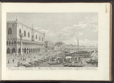 Ecke des Markusplatzes mit dem Dogenpalast und der Säule mit dem Löwen von Venedig von Antonio Visentini