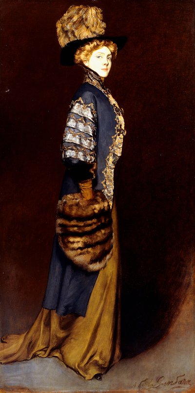 Eine elegante Dame mit einem Pelzmuff von Antonio de la Gandara