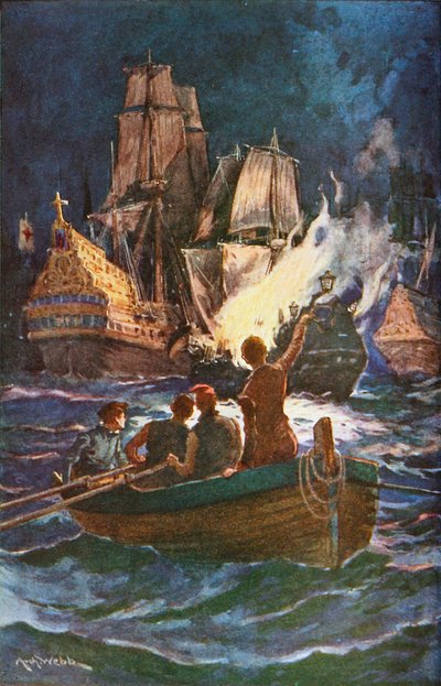 Englische Brandschiffe greifen die spanische Armada an von Archibald Bertram (after) Webb