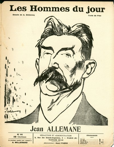 Cover von „Les Hommes du jour“, Satirisch in Schwarz-Weiß von Aristide Delannoy