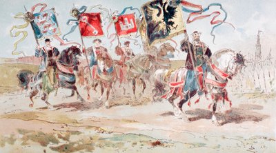 Reiter mit Bannern der Hanse und der zur Hanse gehörenden Städte, 16. Jahrhundert, 1886 von Armand Jean Heins