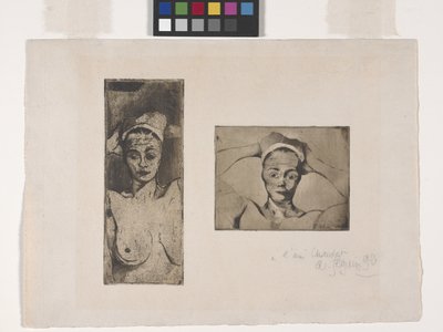 Akt mit Händen hinter dem Kopf, vertikal (linkes Bild); Akt mit Händen hinter dem Kopf, horizontal (rechtes Bild) von Armand Séguin