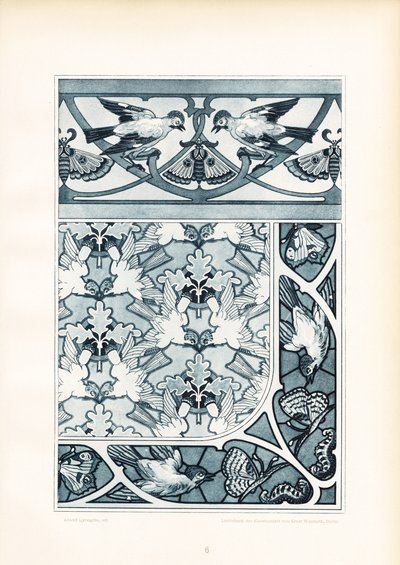 Vogelornamente und Schmetterlingsmuster in Blautönen von Arnold Lyongrün