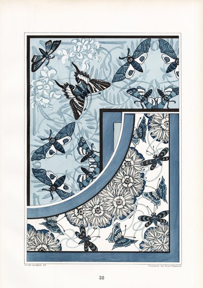 Schmetterlinge und Motten in blau-weißem Blumenmuster von Arnold Lyongrün