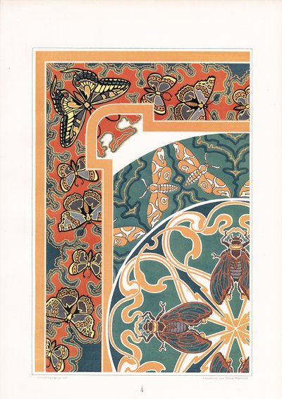 Dekoratives Rahmenornament mit Schmetterlingen und Zikaden von Arnold Lyongrün