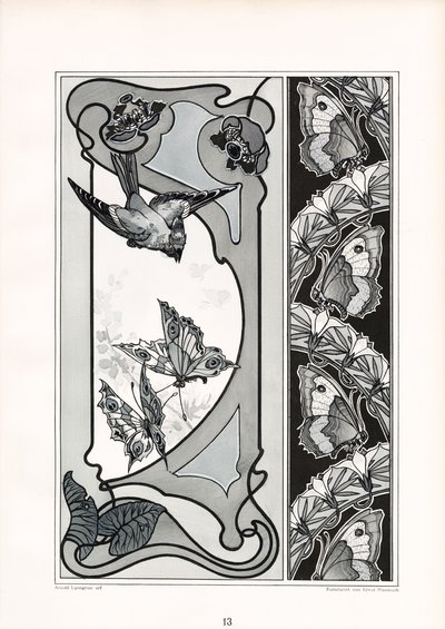 Dekorative Paneele und Bordüre mit Vogel- und Schmetterlingsmotiven von Arnold Lyongrün