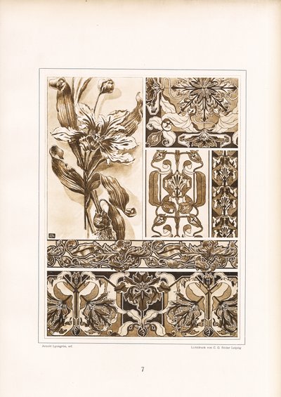 Florale Ornamentstudien und Bordüren in Sepiatönen von Arnold Lyongrün