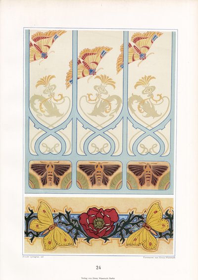 Insektenmotive in Jugendstil-Ornamenten: Schmetterlinge, Motten und Mohnblüten von Arnold Lyongrün