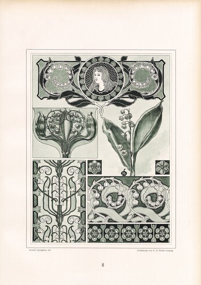 Maiglöckchen-Ornament mit weiblichem Porträtmedaillon von Arnold Lyongrün
