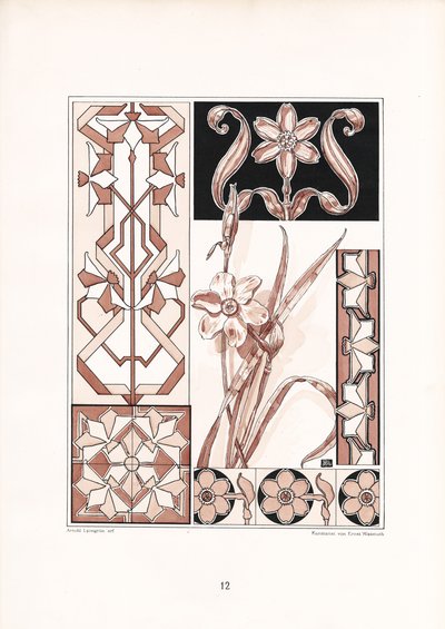 Narzissenmotive und geometrische Ornamente in Rosatönen von Arnold Lyongrün