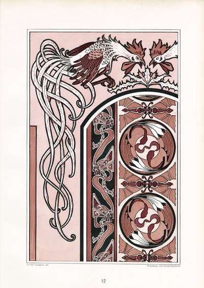 Ornamentale Buchdekoration mit Hähnen von Arnold Lyongrün