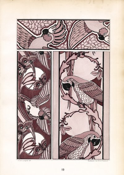 Ornamentale Bordüren mit Kakadus und Papageien von Arnold Lyongrün