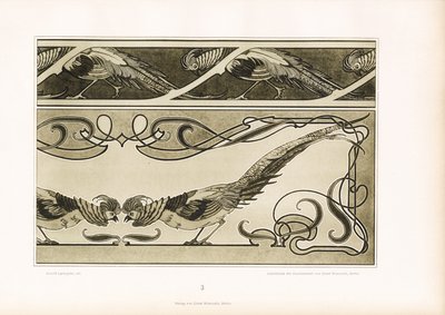 Ornamentale Bordüren mit stilisierten Fasanen und linearen Ornamenten von Arnold Lyongrün
