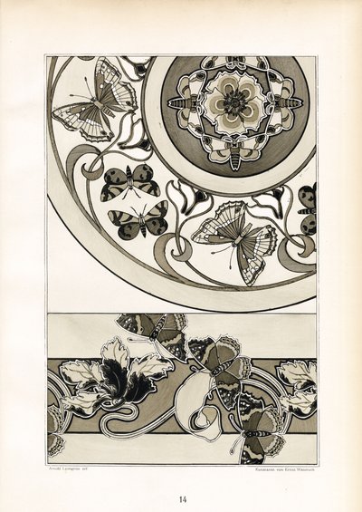 Ornamentale Schmetterlingsmotive im monochromen Design von Arnold Lyongrün