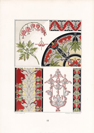 Ornamentstudien mit Tränenden Herzen und stilisierten Blattmotiven von Arnold Lyongrün