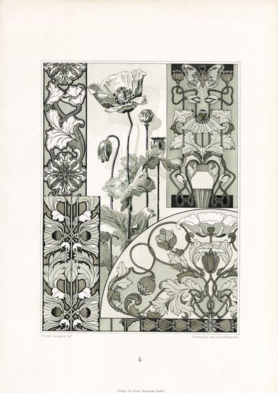 Mohnblumen-Ornamente in Monochrom von Arnold Lyongrün