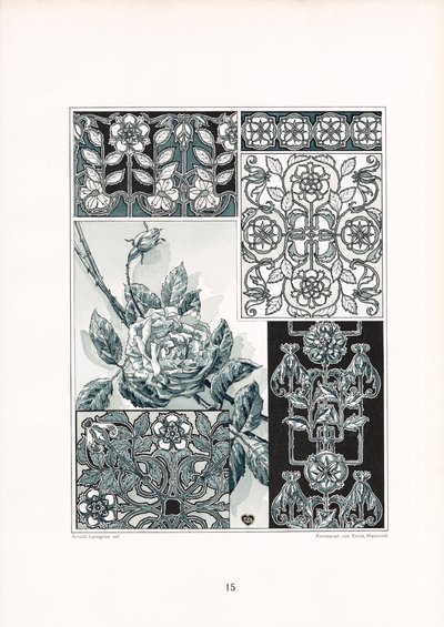 Rosenornamentstudien in Grüntönen von Arnold Lyongrün