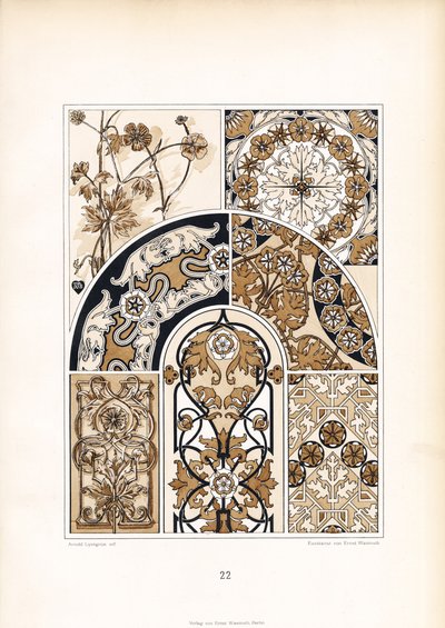 Stilisierte Blumenmuster in Gold-Brauntönen von Arnold Lyongrün