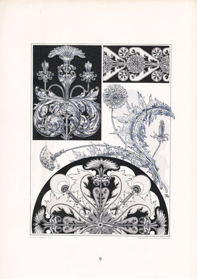 Stilisierte Distelornamente in Schwarz-Weiß von Arnold Lyongrün
