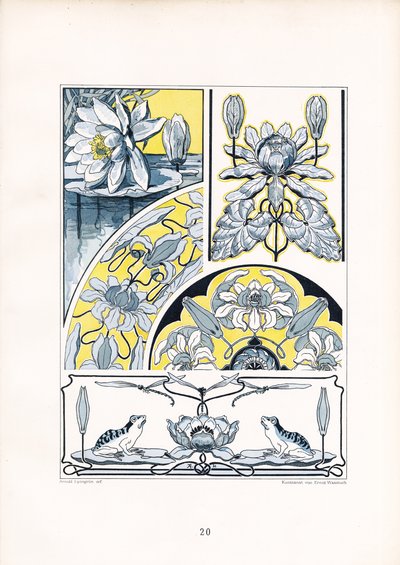 Seerosenmotive in Blau-Gelb-Komposition von Arnold Lyongrün