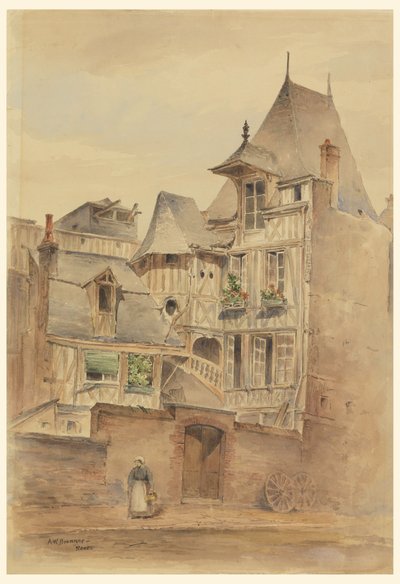 Zeichnung, Straßenszene mit mittelalterlichen Häusern, ca. 1885 von Arnold William Brunner