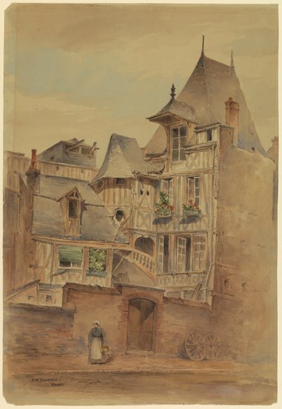 Zeichnung, Straßenszene mit mittelalterlichen Häusern, ca. 1885 von Arnold William Brunner