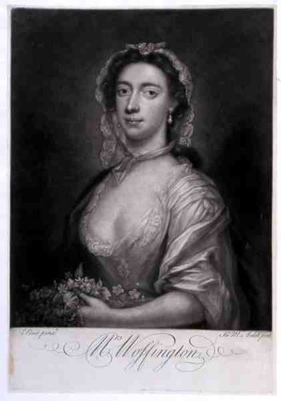 Mrs Woffington, graviert von James McArdell von Arthur (after) Pond