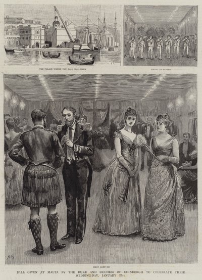 Ball auf Malta gegeben vom Herzog und der Herzogin von Edinburgh zur Feier ihres Hochzeitstages, 25. Januar von Arthur Hopkins