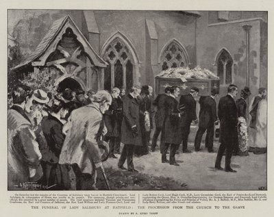 Die Beerdigung von Lady Salisbury in Hatfield, der Prozession von der Kirche zum Grab (Lithografie) von Arthur Kemp Tebby