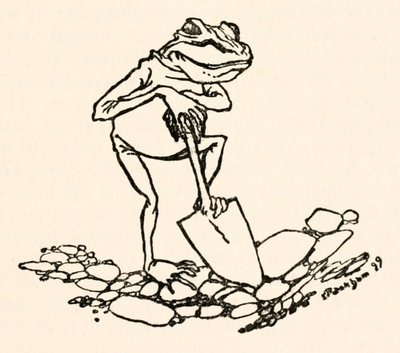 Frosch mit einem Spaten, aus Gullivers Reisen von Jonathan Swift von Arthur Rackham