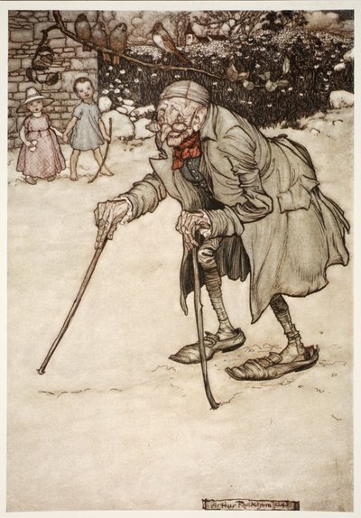 Alter Mann mit zwei Stöcken, aus Rip Van Winkle von Washington Irving, veröffentlicht 1910 von Arthur Rackham