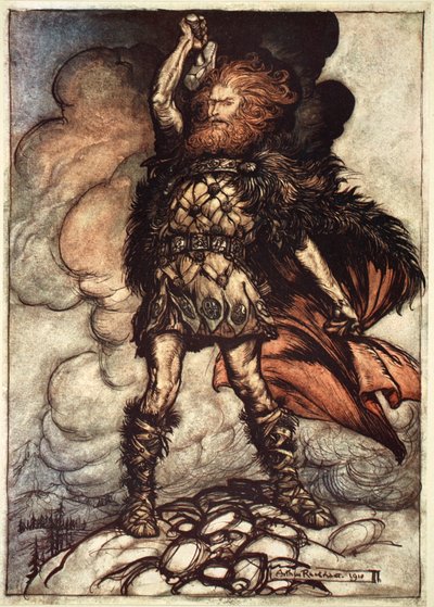 Einer der Götter, Donner, ruft den Nebel weg, 1910 von Arthur Rackham
