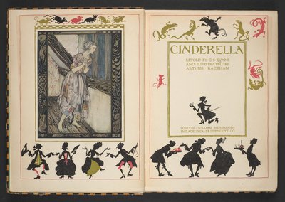 Titelseite und Frontispiz aus Aschenputtel, nacherzählt von C.S. Evans und illustriert von Arthur Rackham von Arthur Rackham