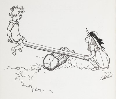 Zwei Kinder auf einer Wippe von Arthur Rackham
