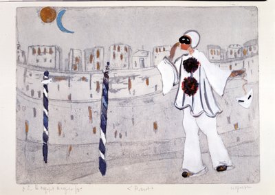 Eine moderne Interpretation von Pierrot mit Venedig im Hintergrund von Artist Unknown